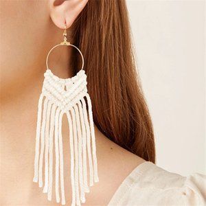 New Handmade Woven Solid Color Tassel Earrings
